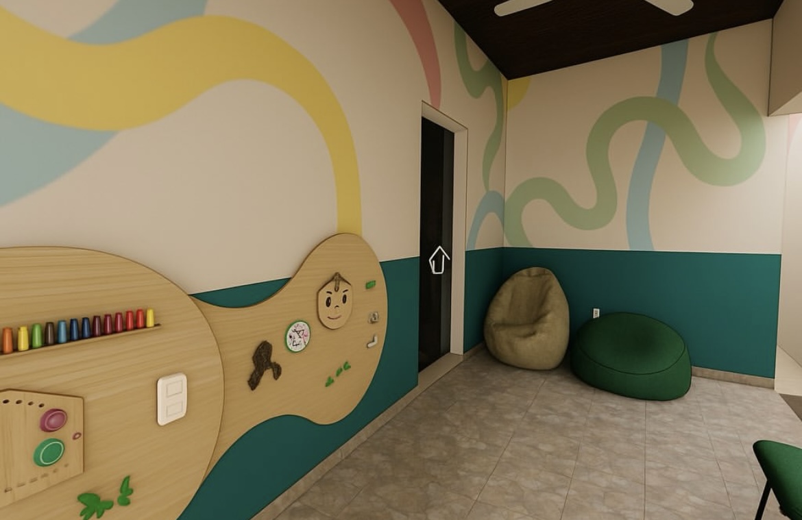 Sala sensorial com parede interativa